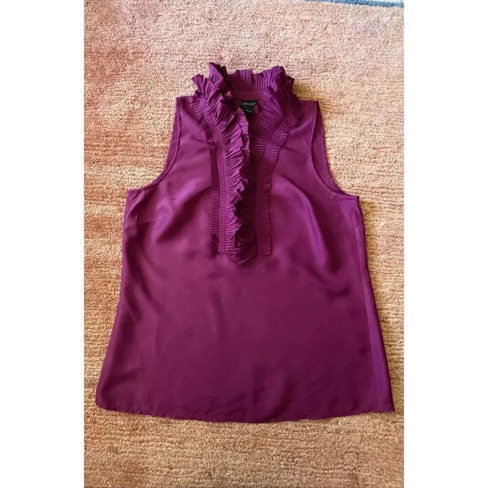 Willi Smith 100% Silk Sleeveless Ruffle Blouse Top Purple Size S